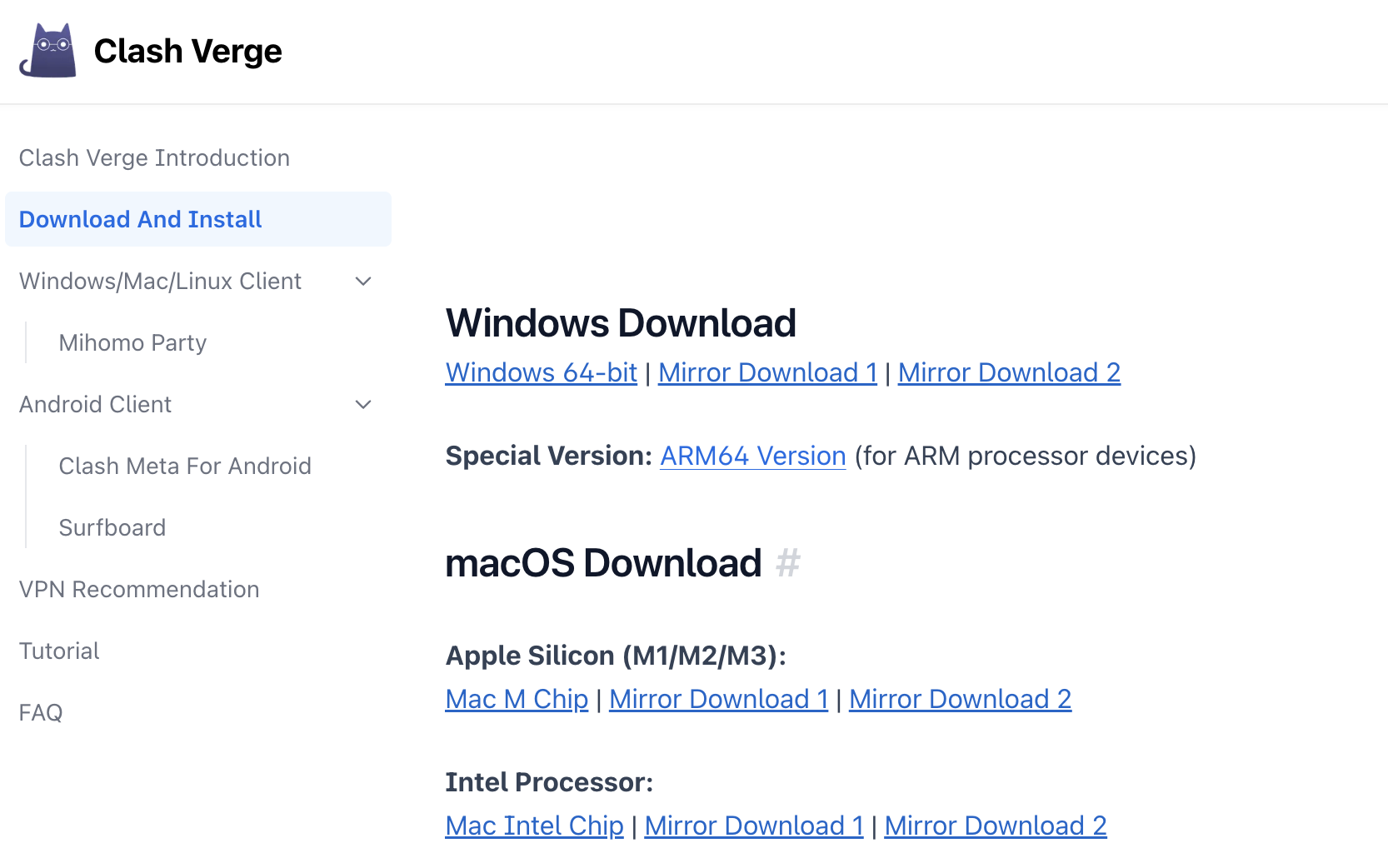 Clash Verge 下载页面截图